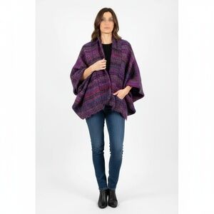 Handwoven Mohair Wool Jacket by Nessa Warner – Artisan Boho Cocoon Wrap – Purple